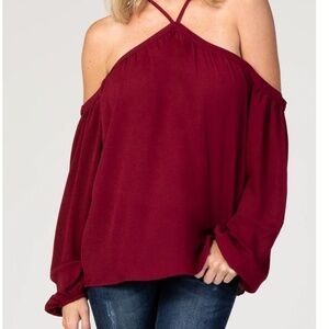 Pinkblush Burgundy Off The Shoulder Halter Neck Chiffon Top size small